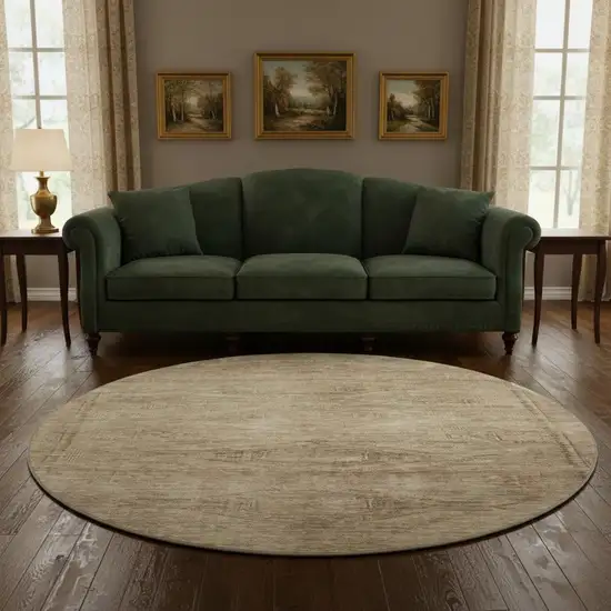 8' Beige And Brown Abstract Geometric Washable Round Rug With UV Protection Photo 2