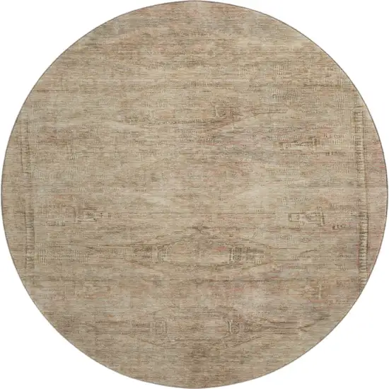 8' Beige And Brown Abstract Geometric Washable Round Rug With UV Protection Photo 1