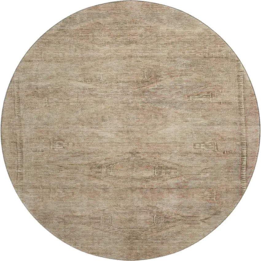 8' Beige And Brown Abstract Geometric Washable Round Rug With UV Protection Photo 1