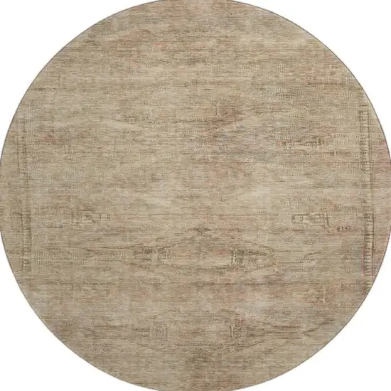 8' Beige And Brown Abstract Geometric Washable Round Rug With UV Protection Photo 3