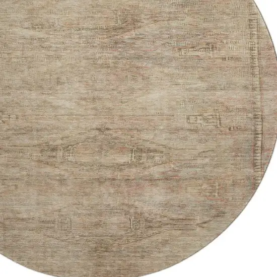 8' Beige And Brown Abstract Geometric Washable Round Rug With UV Protection Photo 2