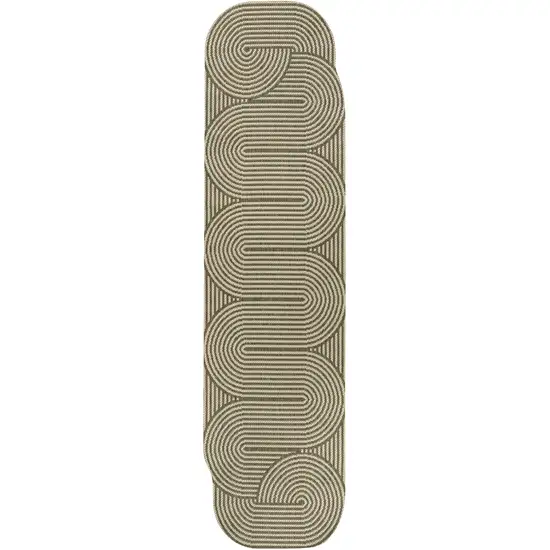 8' Beige And Brown Abstract Indoor Outdoor Runner Rug Photo 1