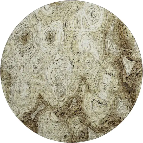 8' Beige And Brown Abstract Washable Round Rug With UV Protection Photo 1