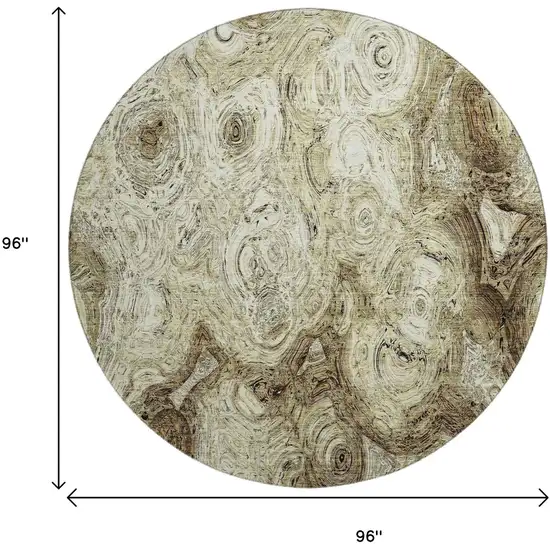 8' Beige And Brown Abstract Washable Round Rug With UV Protection Photo 8