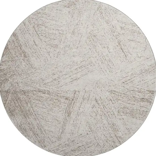 8' Beige And Brown Abstract Washable Round Rug With UV Protection Photo 2