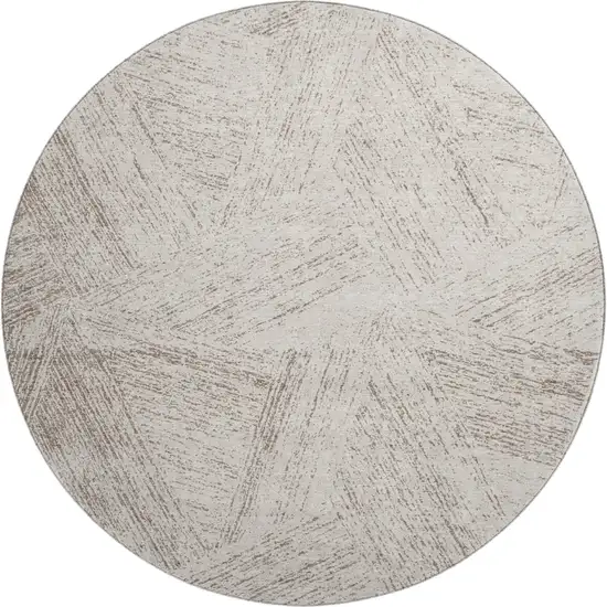 8' Beige And Brown Abstract Washable Round Rug With UV Protection Photo 1