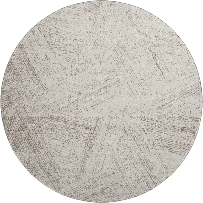 8' Beige And Brown Abstract Washable Round Rug With UV Protection Photo 1