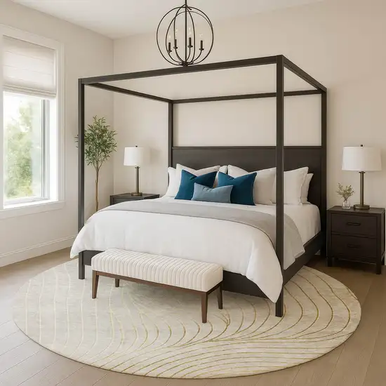 8' Beige And Brown Abstract Washable Round Rug With UV Protection Photo 4