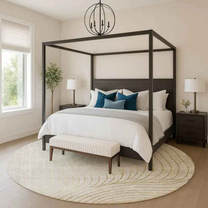 8' Beige And Brown Abstract Washable Round Rug With UV Protection Photo 4