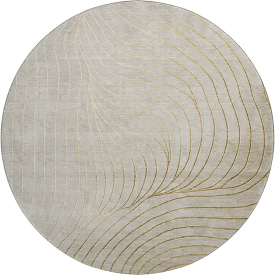 8' Beige And Brown Abstract Washable Round Rug With UV Protection Photo 1
