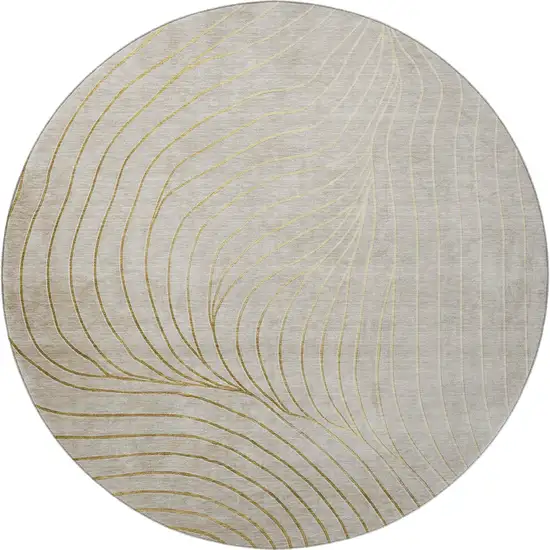 8' Beige And Brown Abstract Washable Round Rug With UV Protection Photo 3