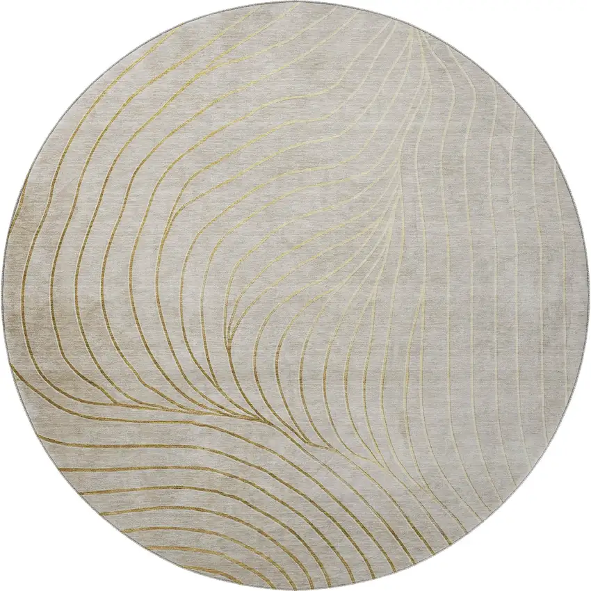 8' Beige And Brown Abstract Washable Round Rug With UV Protection Photo 3