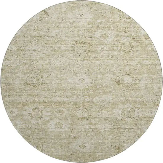 8' Beige And Brown Damask Washable Round Rug With UV Protection Photo 1