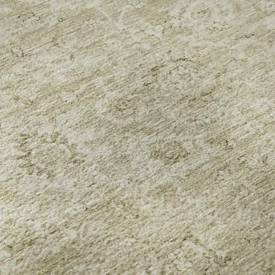 8' Beige And Brown Damask Washable Round Rug With UV Protection Photo 8