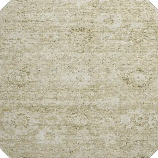 8' Beige And Brown Damask Washable Round Rug With UV Protection Photo 2