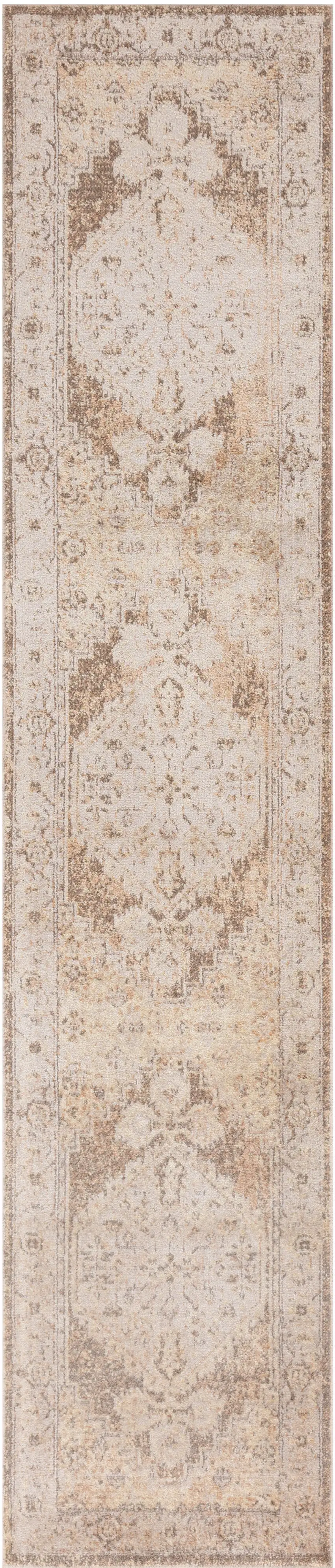 10' Beige And Brown Floral Distressed Runner Rug Photo 4