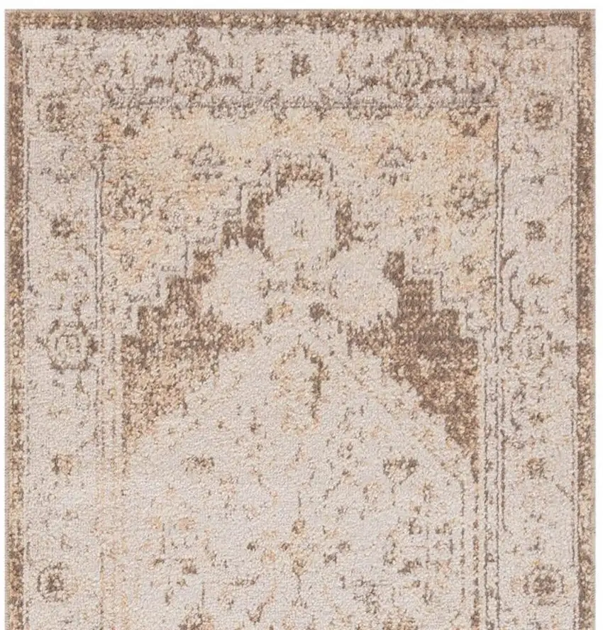 10' Beige And Brown Floral Distressed Runner Rug Photo 3