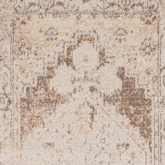 10' Beige And Brown Floral Distressed Runner Rug Photo 8