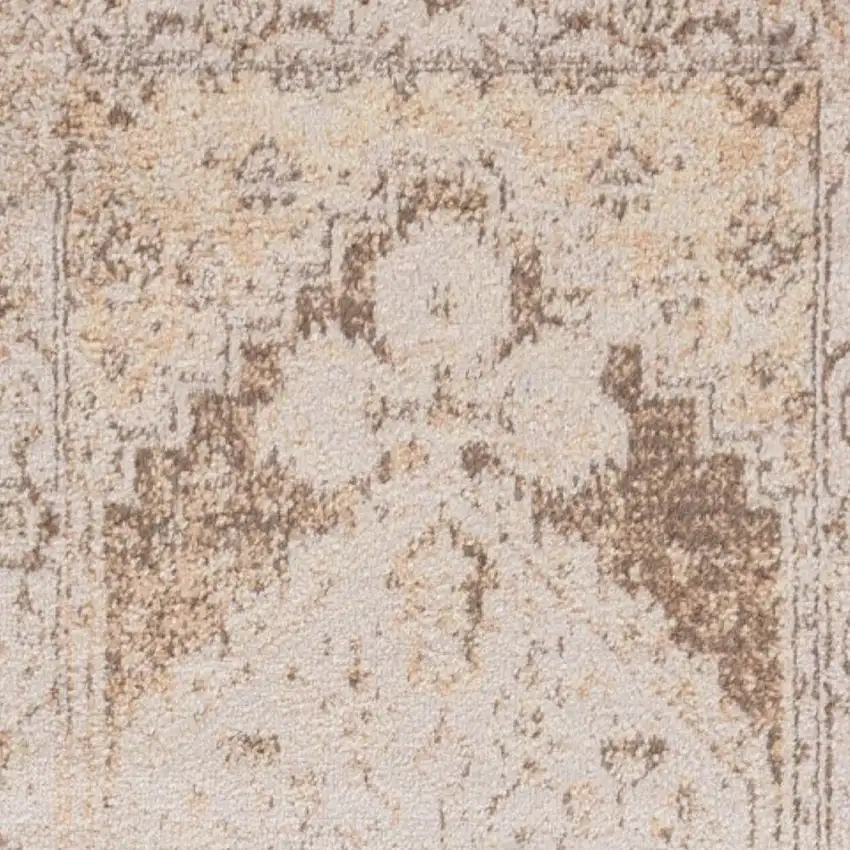 10' Beige And Brown Floral Distressed Runner Rug Photo 8