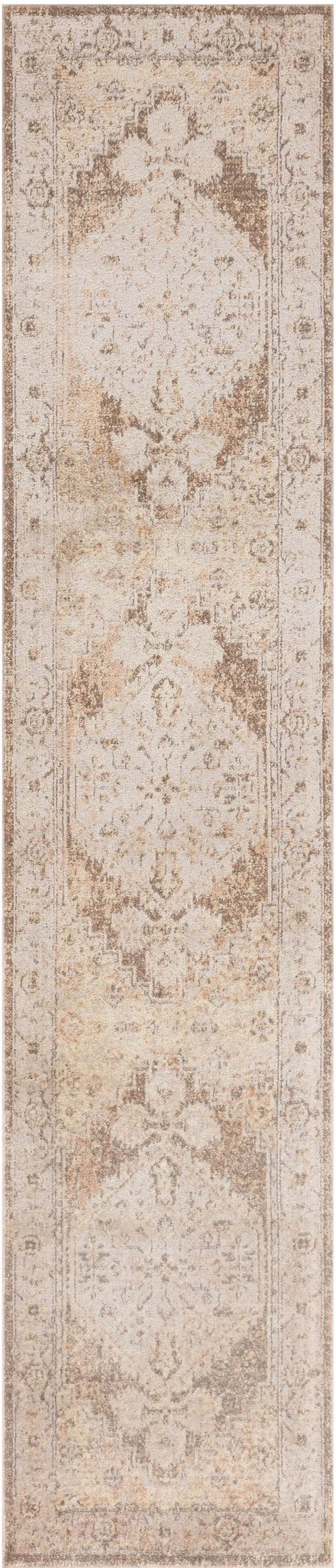 8' Beige And Brown Floral Distressed Runner Rug Photo 2