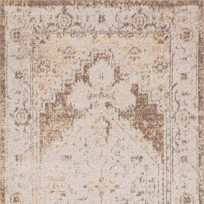 8' Beige And Brown Floral Distressed Runner Rug Photo 8