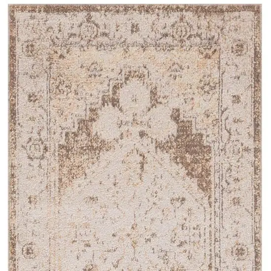 8' Beige And Brown Floral Distressed Runner Rug Photo 3
