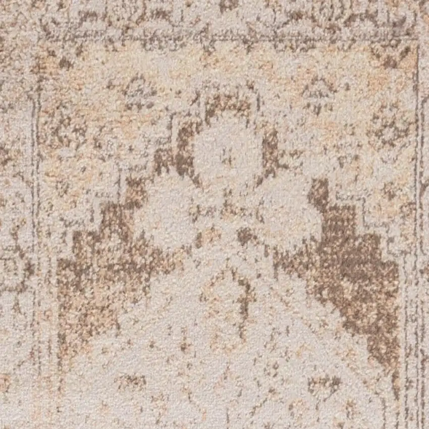 8' Beige And Brown Floral Distressed Runner Rug Photo 9