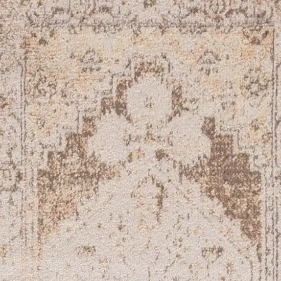 8' Beige And Brown Floral Distressed Runner Rug Photo 9
