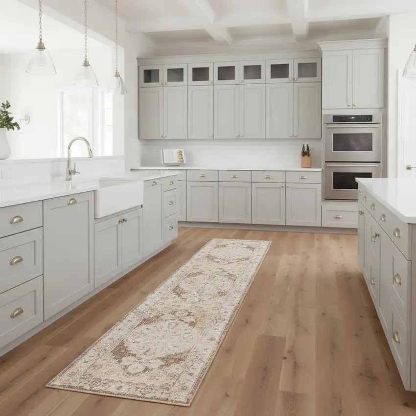 8' Beige And Brown Floral Distressed Runner Rug Photo 1