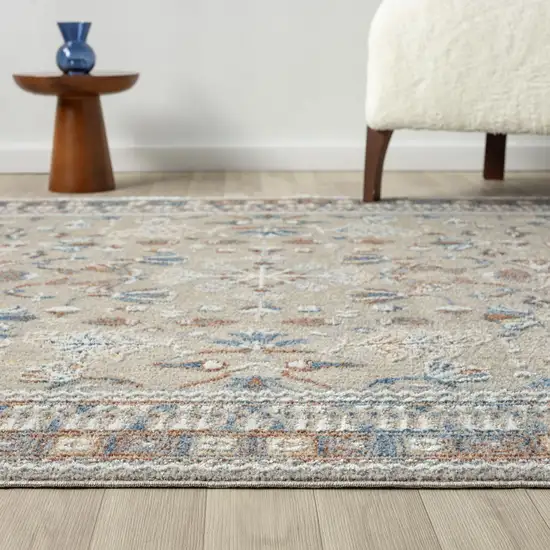 7' Beige And Brown Floral Runner Rug Photo 6