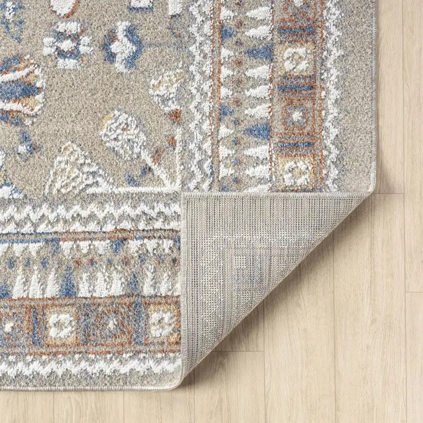 7' Beige And Brown Floral Runner Rug Photo 9