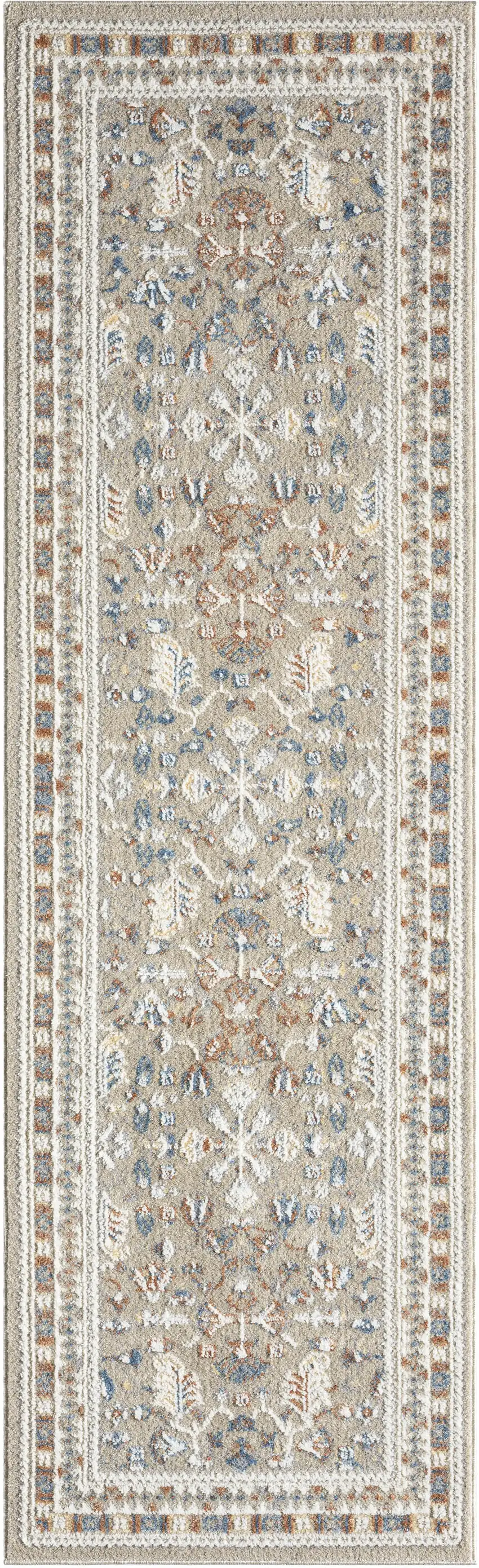 7' Beige And Brown Floral Runner Rug Photo 2