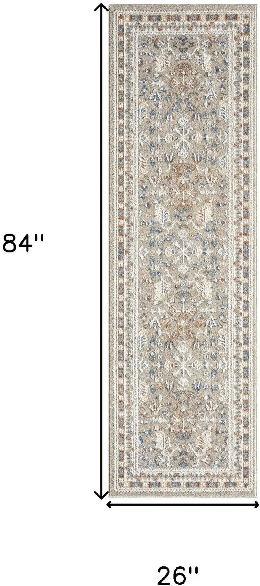 7' Beige And Brown Floral Runner Rug Photo 3
