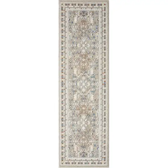 7' Beige And Brown Floral Runner Rug Photo 4