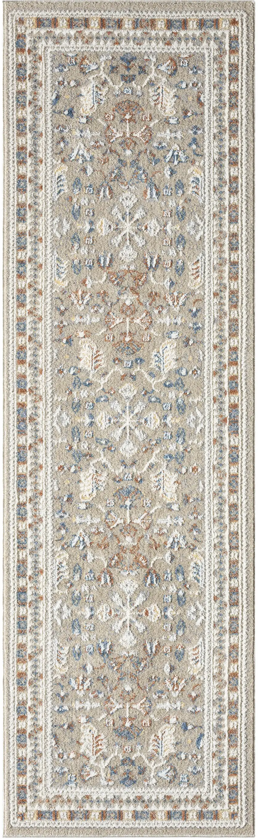 7' Beige And Brown Floral Runner Rug Photo 4