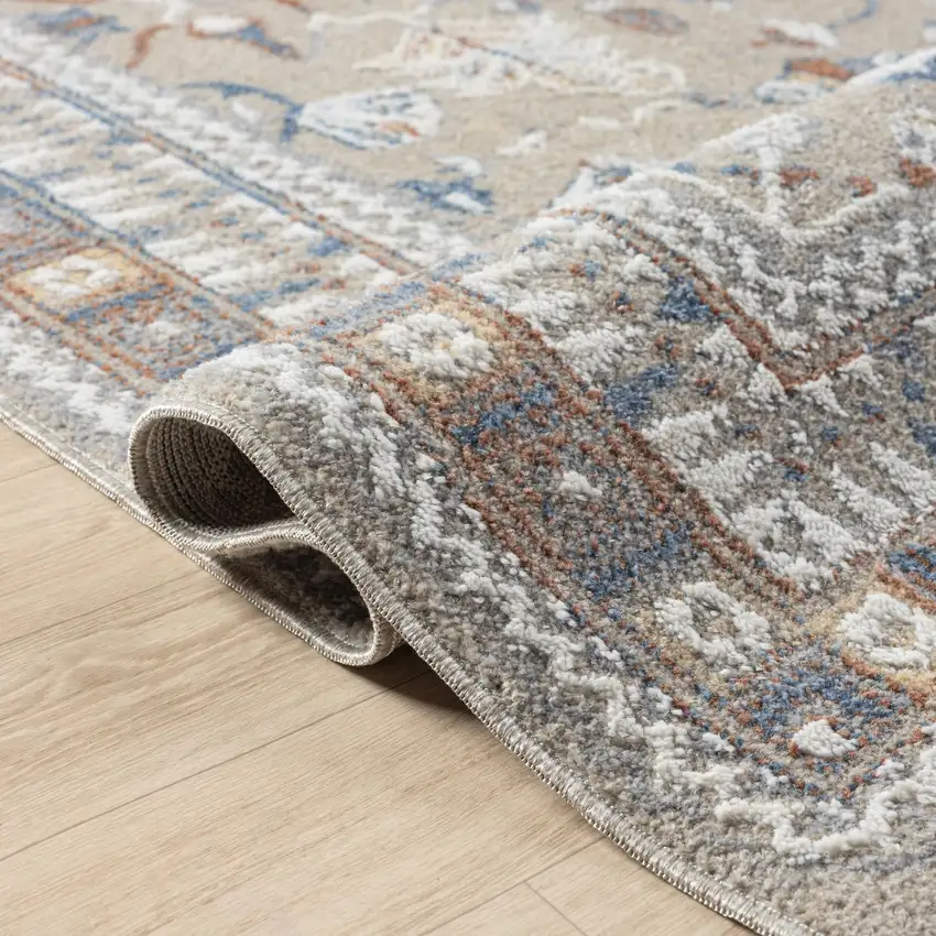 7' Beige And Brown Floral Runner Rug Photo 8