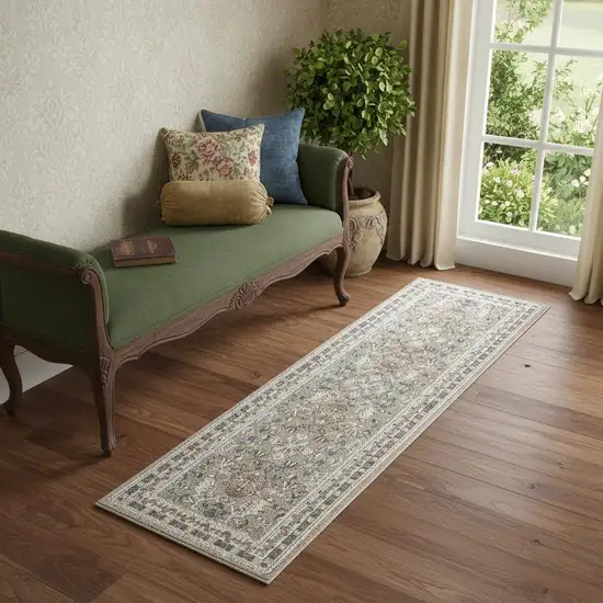 7' Beige And Brown Floral Runner Rug Photo 1