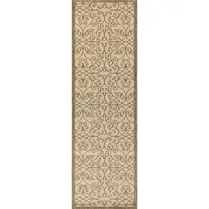 Photo of 8' Beige And Brown Geometric Indoor Outdoor Runner Rug