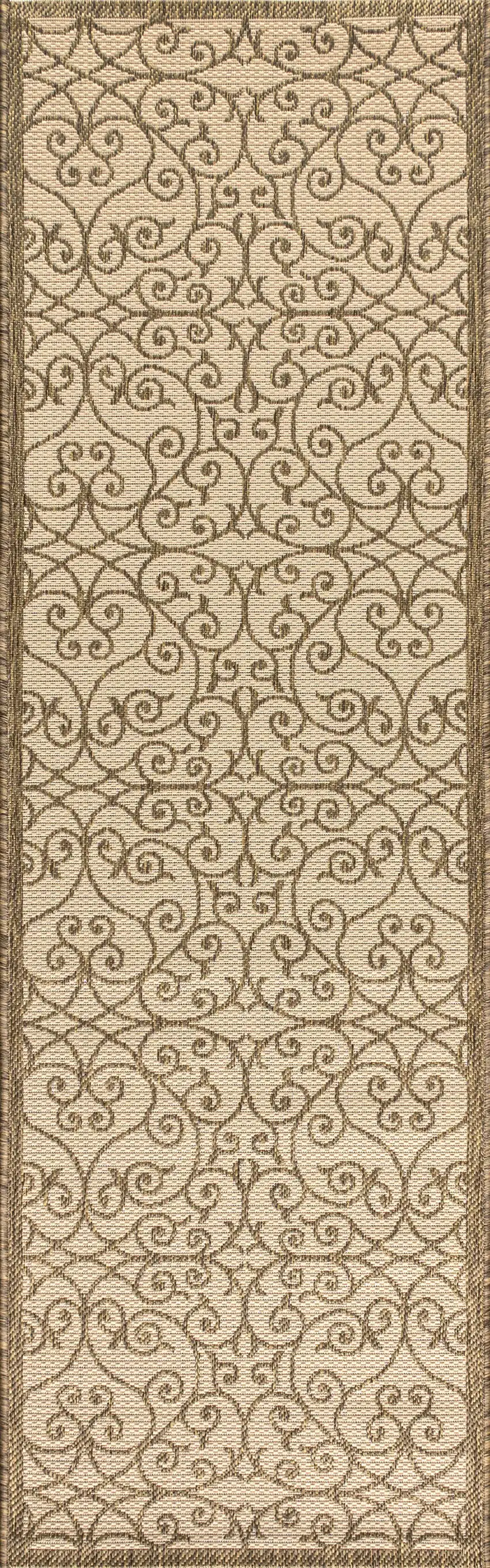 8' Beige And Brown Geometric Indoor Outdoor Runner Rug Photo 3