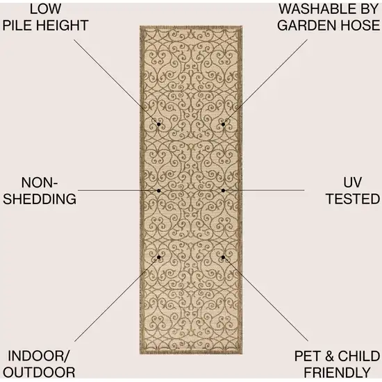 8' Beige And Brown Geometric Indoor Outdoor Runner Rug Photo 9