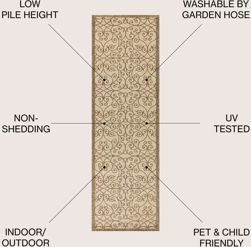 8' Beige And Brown Geometric Indoor Outdoor Runner Rug Photo 9