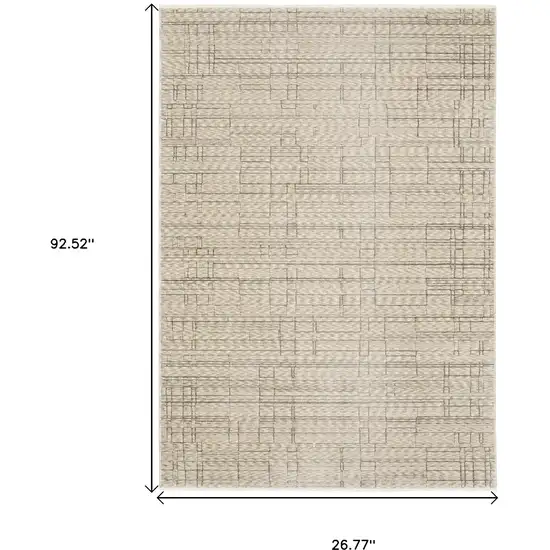 8' Beige And Brown Geometric Runner Rug With Fringe Photo 3
