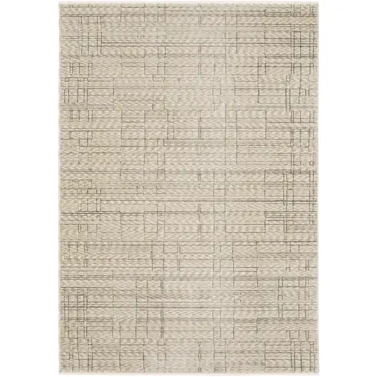 8' Beige And Brown Geometric Runner Rug With Fringe Photo 2