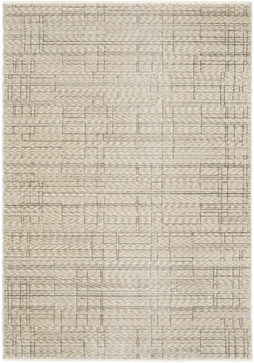8' Beige And Brown Geometric Runner Rug With Fringe Photo 2