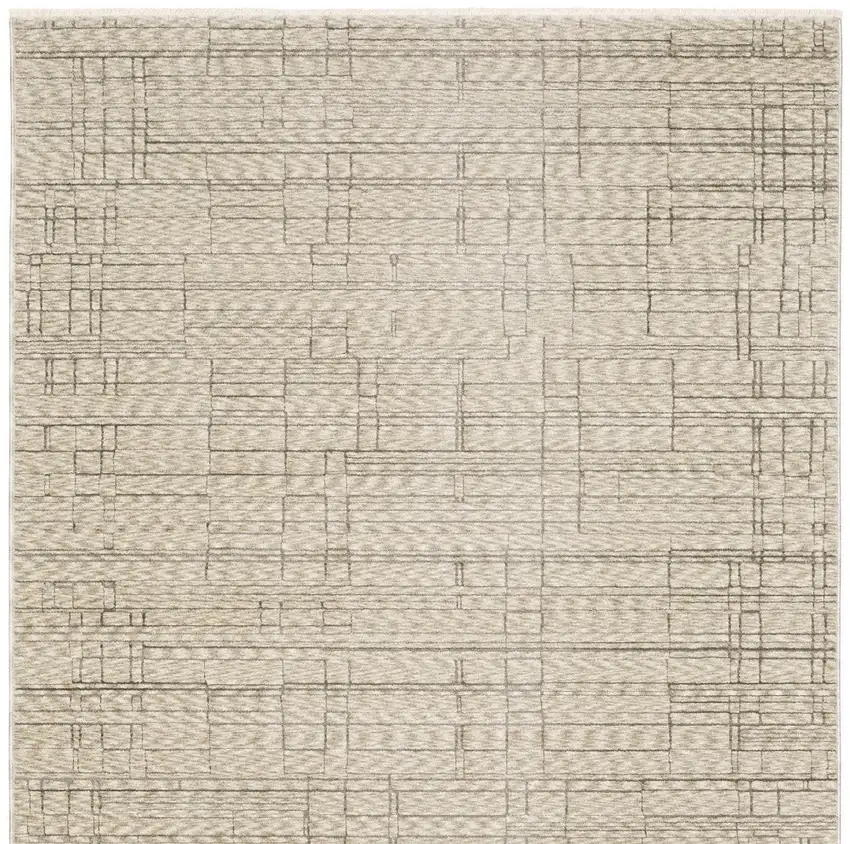 8' Beige And Brown Geometric Runner Rug With Fringe Photo 5