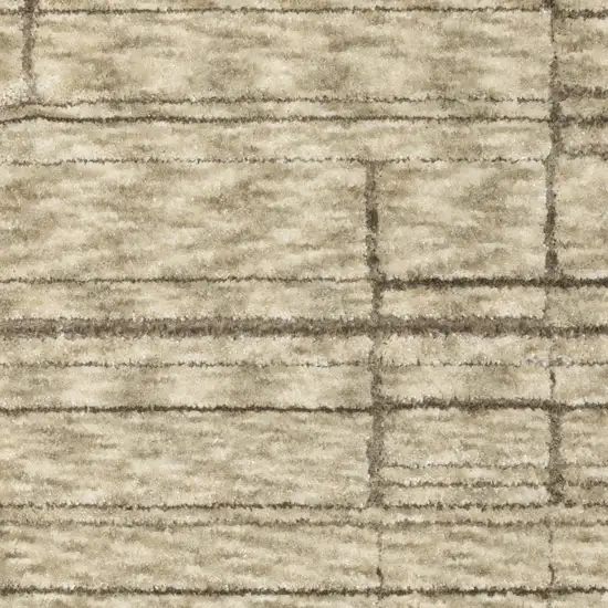 8' Beige And Brown Geometric Runner Rug With Fringe Photo 8