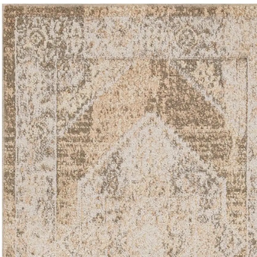 8' Beige And Brown Geometric Runner Rug Photo 3