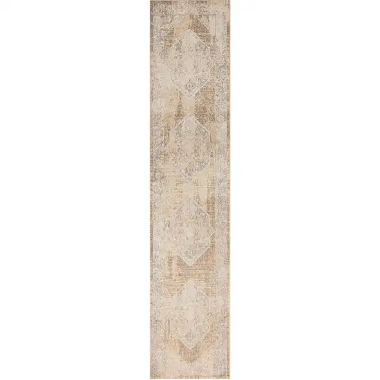 8' Beige And Brown Geometric Runner Rug Photo 2