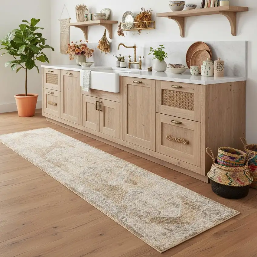 8' Beige And Brown Geometric Runner Rug Photo 1