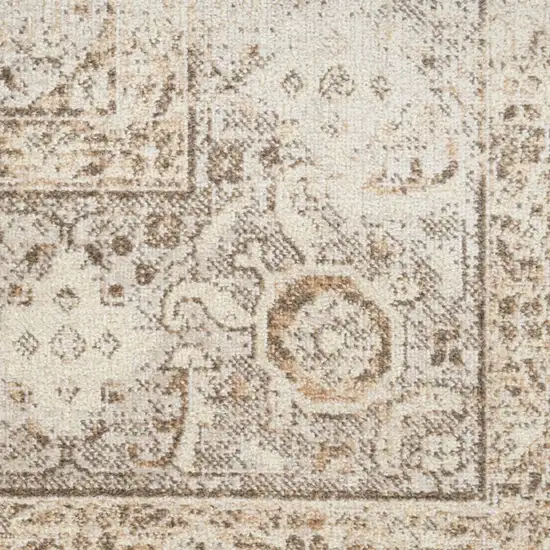 8' Beige And Brown Geometric Runner Rug Photo 9